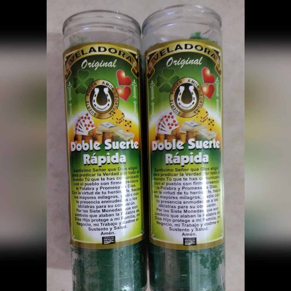 2 DOBLE SUERTE RAPIDA VELADORAS / DOUBLE GOOD LUCK CANDLES - 2 GLASS CANDLES